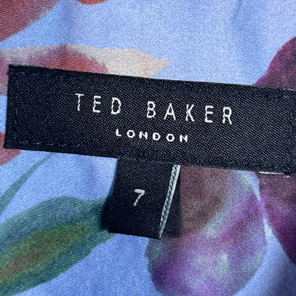 Ted Baker London Floral Camp Shirt Men 7 3XL Blue Watercolor Cotton Short Sleeve - Picture 5 of 8